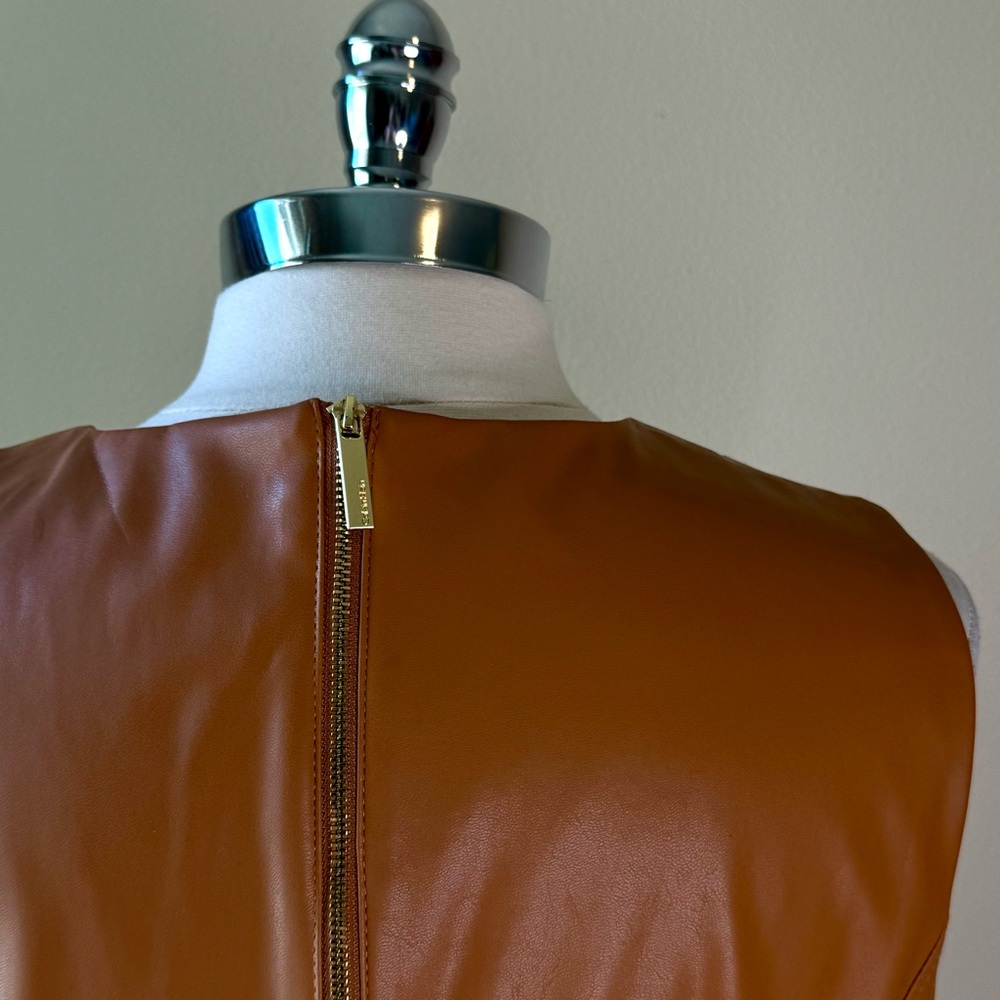 CALVIN KLEIN Sleeveless Faux Leather Dress Size 14 Camel Tan - Picture 11 of 15